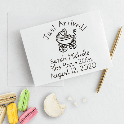 Just Arrived Baby Announcement Rubber Stamp - alternate view