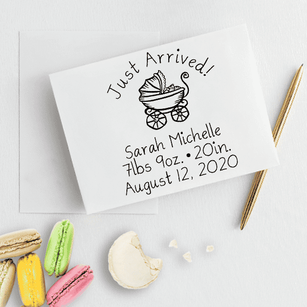 Just Arrived Baby Announcement Rubber Stamp Imprint Example