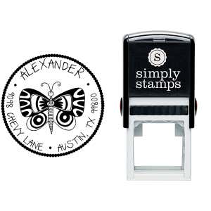 Butterfly Round Address Stamp Body and Design