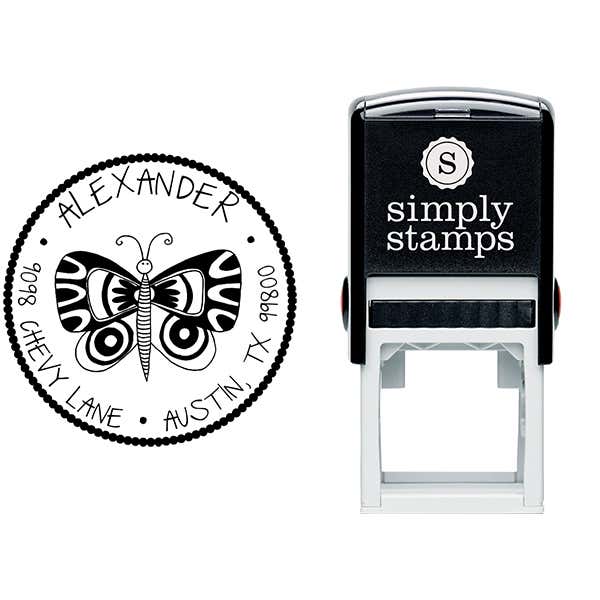Butterfly Round Address Stamp Body and Design