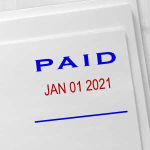 Paid Date Stamp Blue and Red Imprint