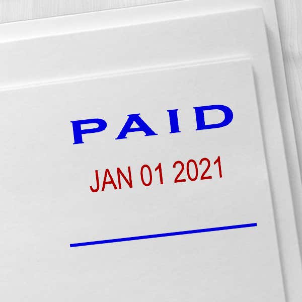 Paid Date Stamp Blue and Red Imprint