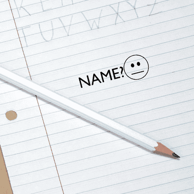 Straight Faced NAME? Teacher Stamp - alternate view