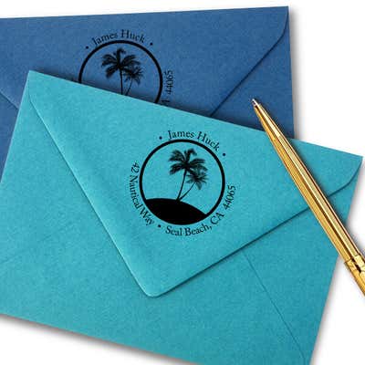 Nautical Palm Trees Round Address Stamp - alternate view