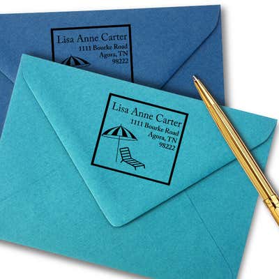 Bourke Beach Chair & Umbrella Square Address Stamp - alternate view