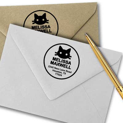 Maxwell Kitten Round Address Stamp - alternate view