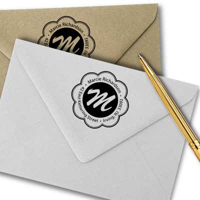 Flower Border Monogram Round Address Stamp - alternate view