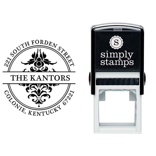 Deco Flourish Bouquet Return Address Stamp Body and Design