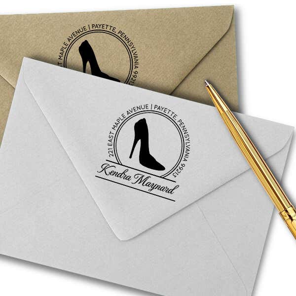High Heel Calligraphy Script Return Address Stamp Imprint Example