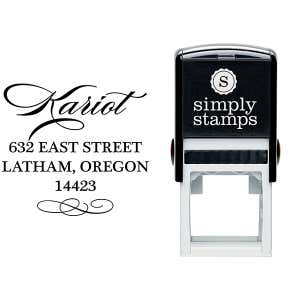 Cursive Deco Bow Return Address Stamp Body and Design