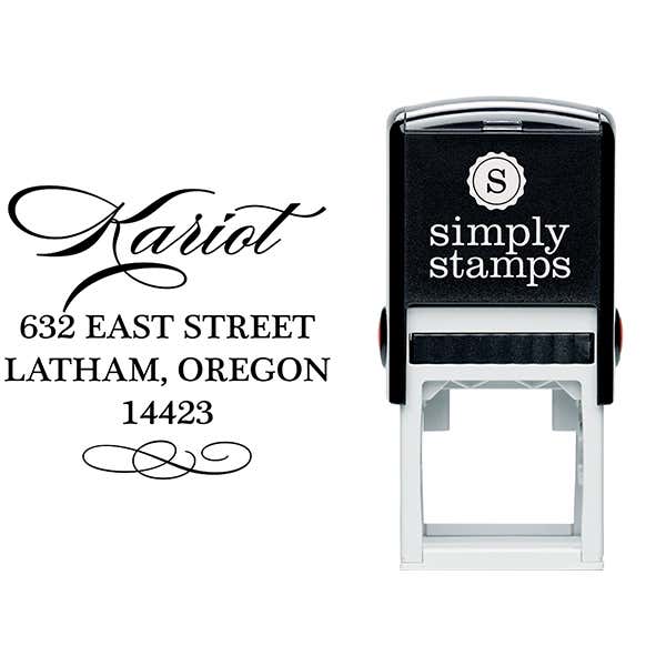 Cursive Deco Bow Return Address Stamp Body and Design