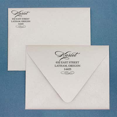 Cursive Deco Bow Return Address Stamp - alternate view