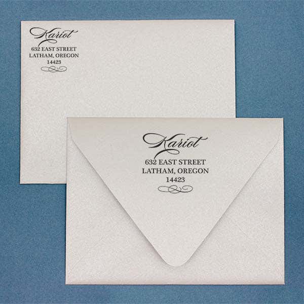 Cursive Deco Bow Return Address Stamp Imprint Example