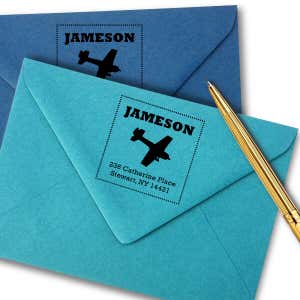 Cesna Plane Bead Border Return Address Stamp Imprint Example