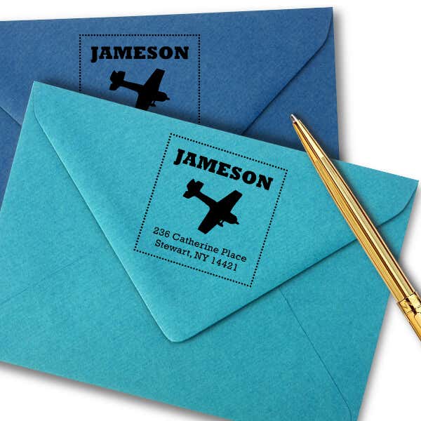 Cesna Plane Bead Border Return Address Stamp Imprint Example