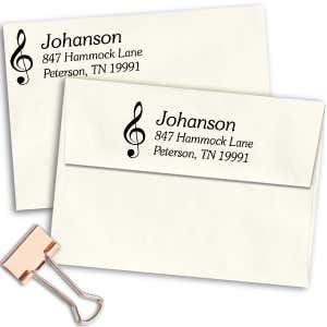 Musical Treble Clef Return Address Stamp Imprint Example