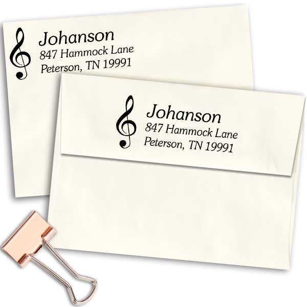 Musical Treble Clef Return Address Stamp Imprint Example