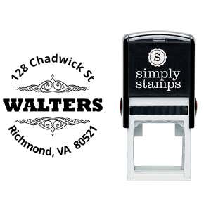 Round Bold Vintage Accent Address Stamp Body and Design