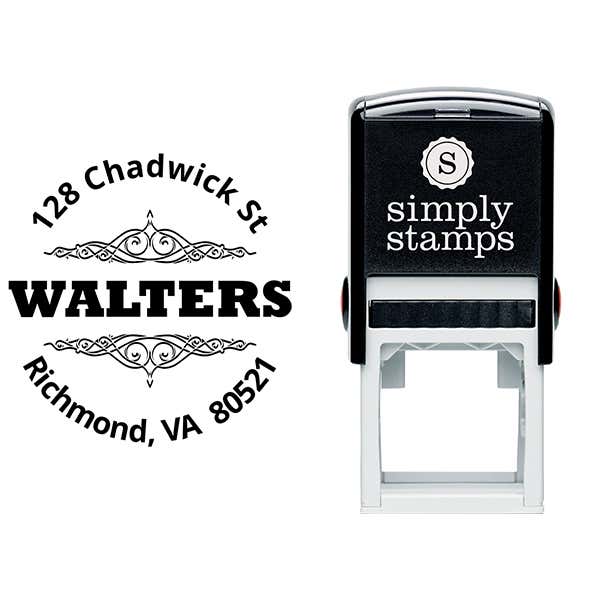 Round Bold Vintage Accent Address Stamp Body and Design
