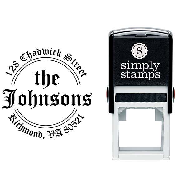 Round Double Arc Return Address Stamp Body and Design