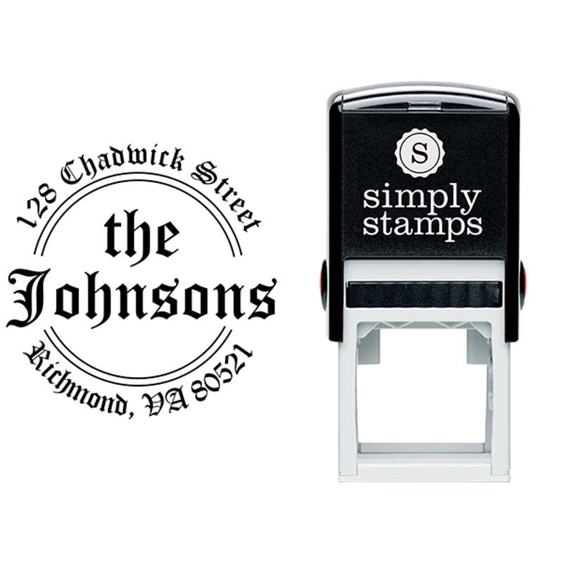 Round Double Arc Return Address Stamp Body and Design