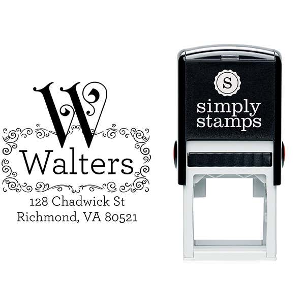 Curve Flourish Monogram Return Address Stamp Body and Design