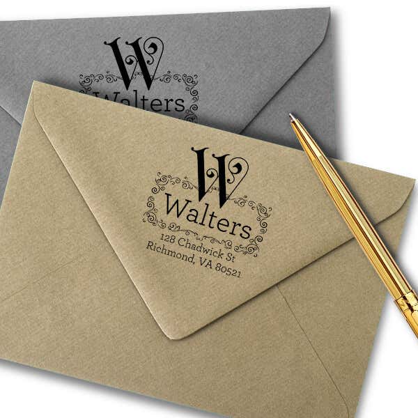 Curve Flourish Monogram Return Address Stamp Imprint Example