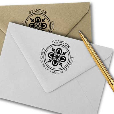 Fleur De Lis Bold Lace Frame Return Address Stamp - alternate view