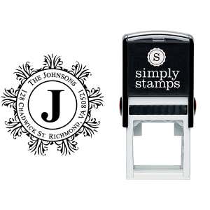 Round Filigree Frame Monogram Return Address Stamp Body and Design