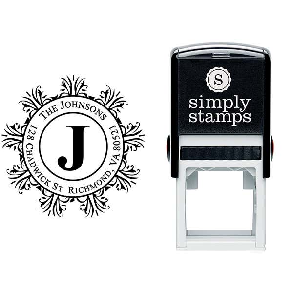 Round Filigree Frame Monogram Return Address Stamp Body and Design