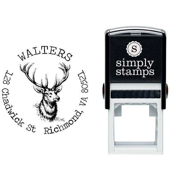 Deer Head Round Return Address Stamp Body and Design