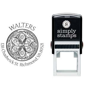 Henna Flower Round Return Address Stamp Body and Design
