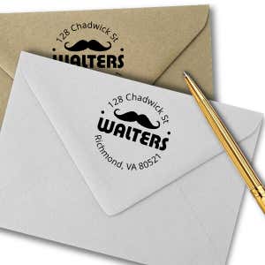 Handlebar Mustache Round Address Stamp Imprint Example