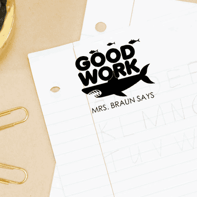 Feedback - GOOD WORK Shark Rubber Teacher Stamp - alternate view