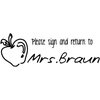 Sign And Return Apple Rubber Teacher Stamp