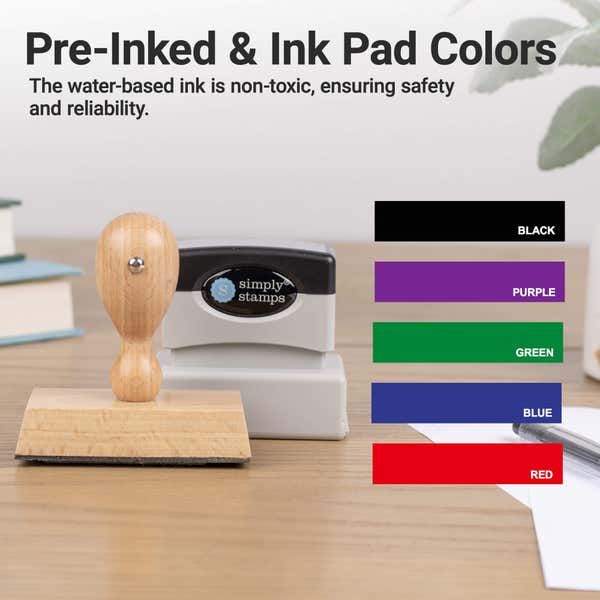 Chart of available pre-inked ink colors for the Custom Rectangle Logo Stamp with 3 Lines of Text