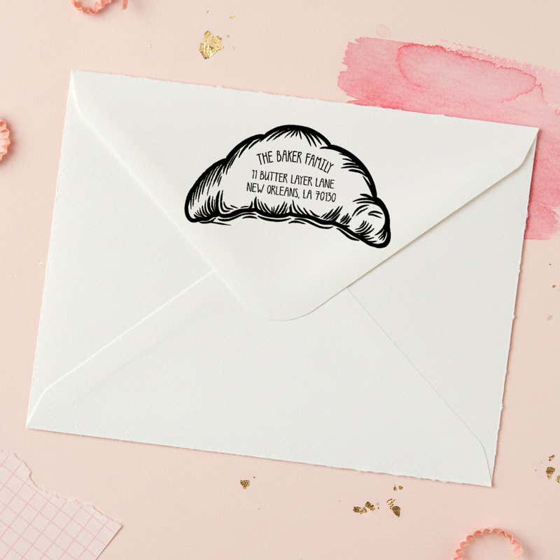 Croissant Return Address Stamp – stamped impression lifestyle photo