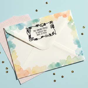 Grapevine Return Address Stamp – stamped impression lifestyle photo