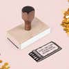 Sardine Tin Return Address Stamp – wood handle stamp on Salt & Paper pink background