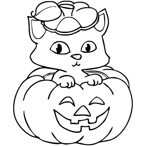 Kitten Pumpkin Halloween Rubber Stamp