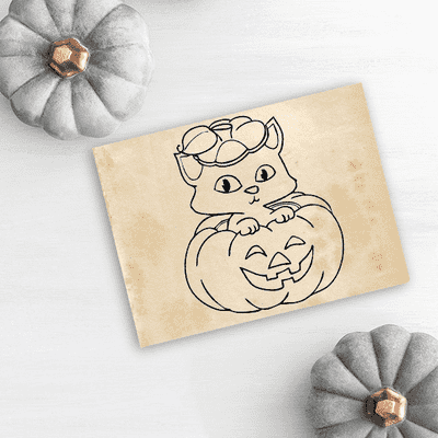 Kitten Pumpkin Halloween Rubber Stamp - alternate view