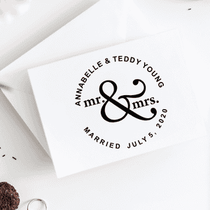 Mr & Mrs Save The Date Rubber Stamp Imprint Example