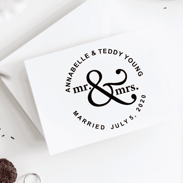Mr & Mrs Save The Date Rubber Stamp Imprint Example