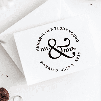 Mr & Mrs Save The Date Rubber Stamp - alternate view