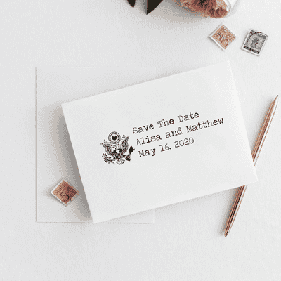 Eagle Heart Crest Save The Date Rubber Stamp - alternate view