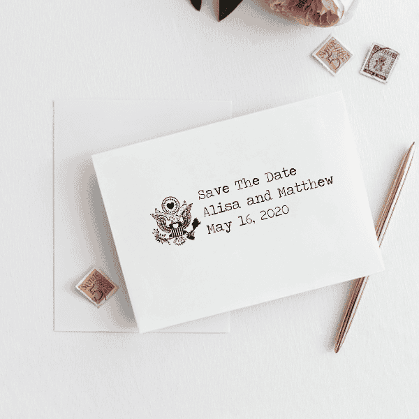 Eagle Heart Crest Save The Date Rubber Stamp Imprint Example