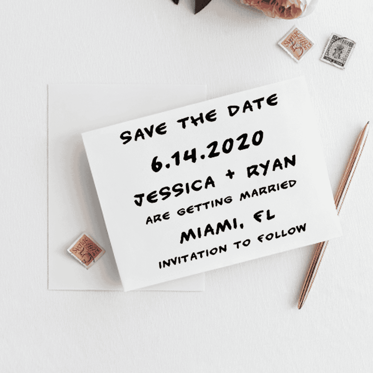 Handwritten Note Save The Date Rubber Stamp Imprint Example