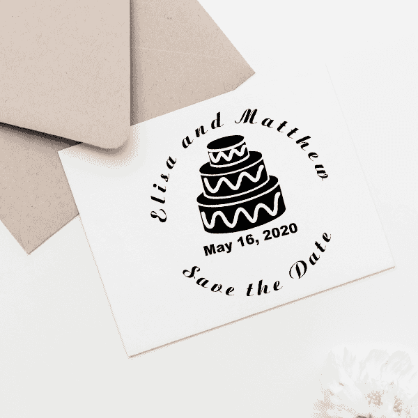 Cake Save The Date Rubber Stamp Imprint Example