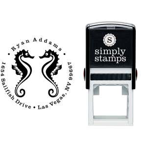 Round Twin Seahorse Silhouette Custom Address Stamp Body and Design