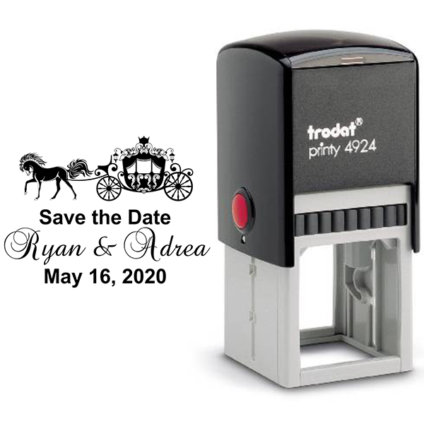 Fairytale Carriage Save The Date Rubber Stamp Body and Design